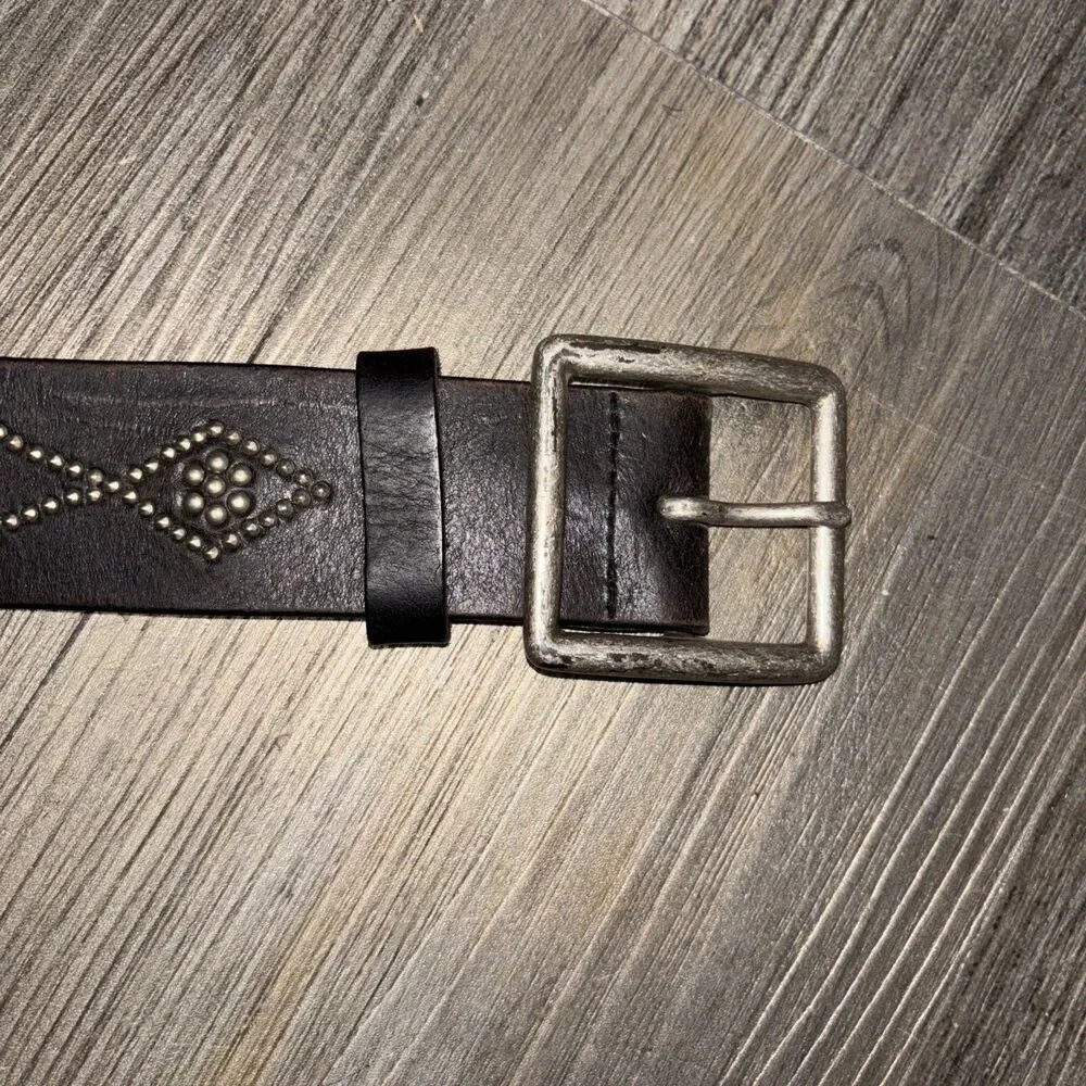 Vintage Express Leather Belt Brown Silver Buckle Studs Waist Belt Women M